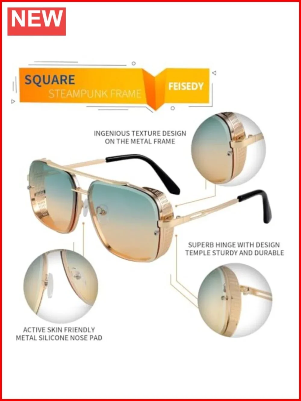 Vintage Pilot Square Metal Sunglasses with Side Shields – Polarized Driving